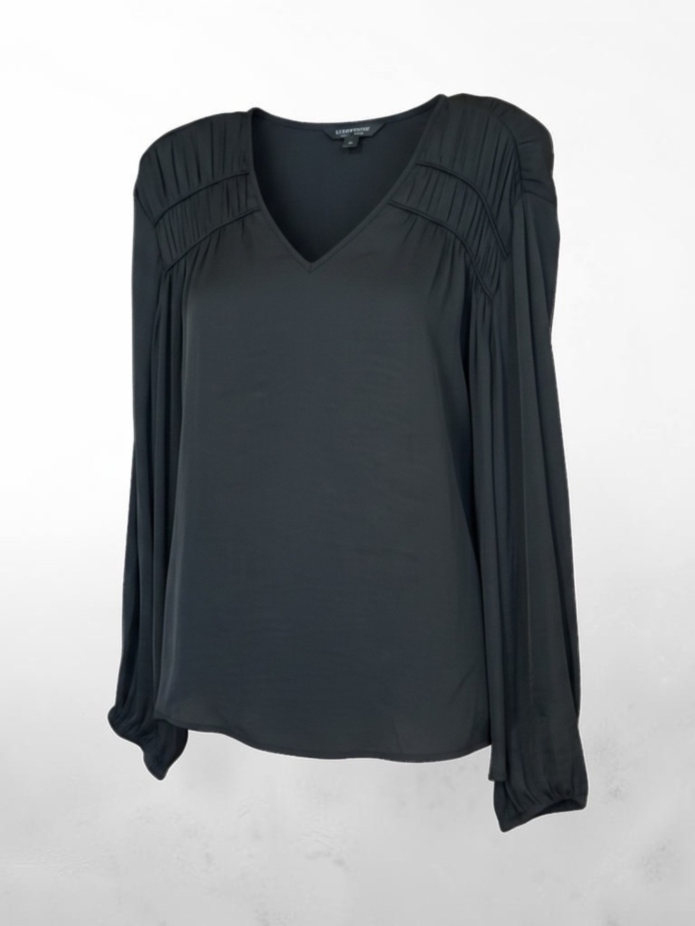 Liverpool Black V-Neck Pleated Long-Sleeve Blouse